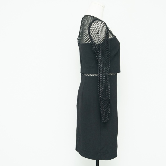 Aiden by Adrianna Papell -  Mesh-Trim Sheath Crepe Dress - Picture 5 of 10